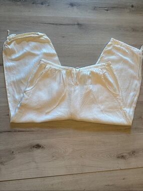 Hot Cotton Linen Capri Pants Off White XL EUC